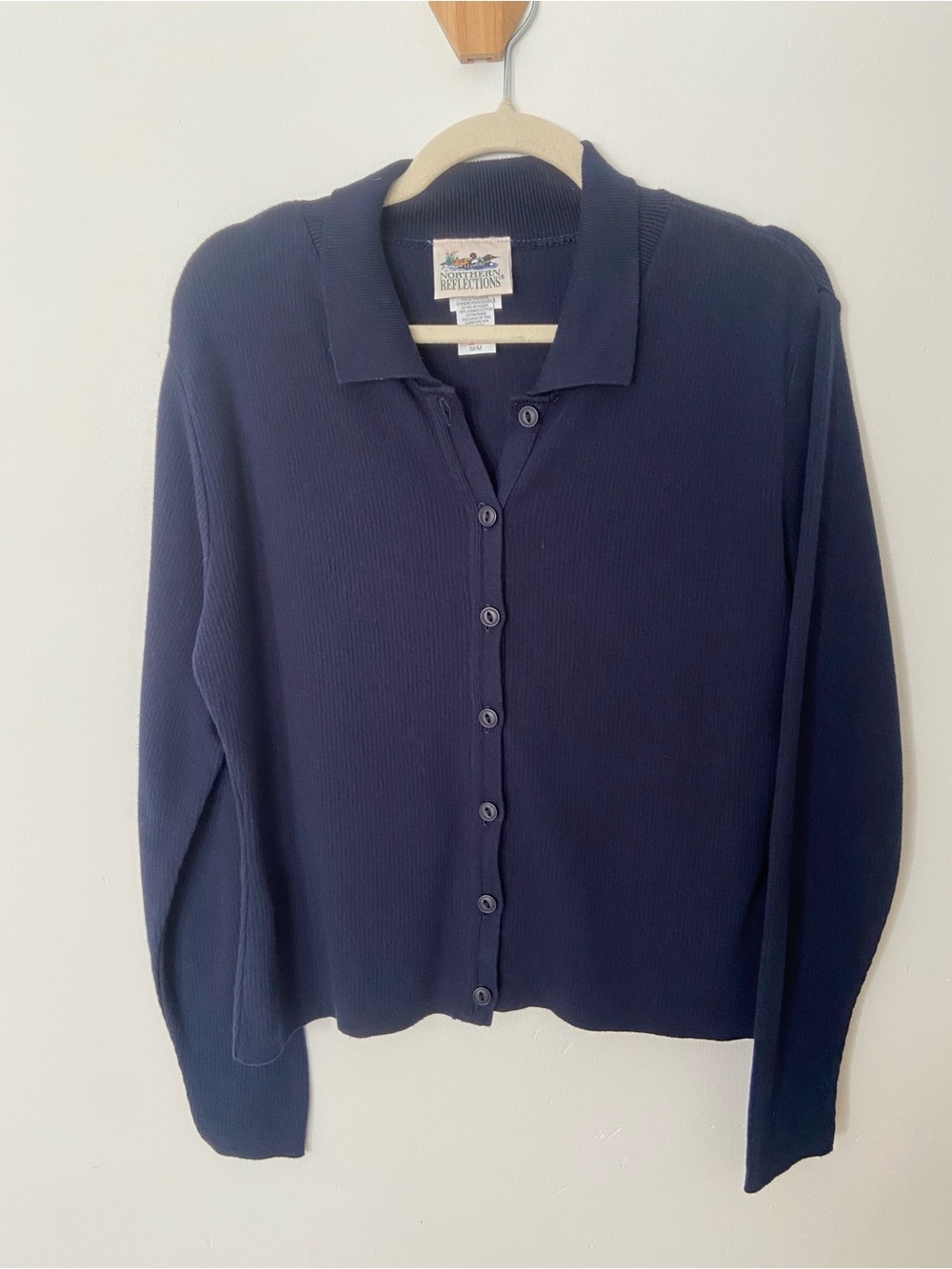 Vintage Northern Reflections Combed Cotton Polo Cardigan Sweater size Medium